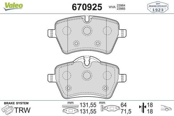 Fren Disk Balata Ön MINI Paceman (R61)(2012->)  VALEO 670925