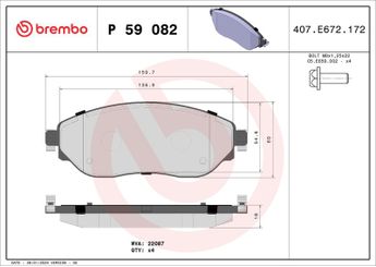 Fren Disk Balata Ön BREMBO P 59 082  410601073R 6000620046 0006000620046 006000620046 6000620616 006000620616 4106000Q1H 4106000Q2F 4106000Q2L 4106000Q3F 4423587 95518304 95518893 95527599 410604868R 410607229R 410608638R 410609161R 8660004058 8660004558 4423332