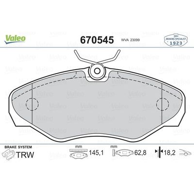 Fren Disk Balata Ön Renault Espace /Grand Espace (JE0)(12.1996->)  VALEO 670545