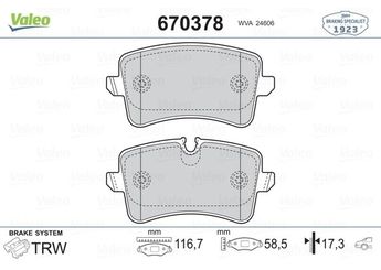 Fren Disk Balata Arka VALEO 670378  8K0698451 8K0698451A 8K0698451B 8K0698451C 8K0698451D 8K0698451E 8K0698451F 8K0698451G 8K0698451L