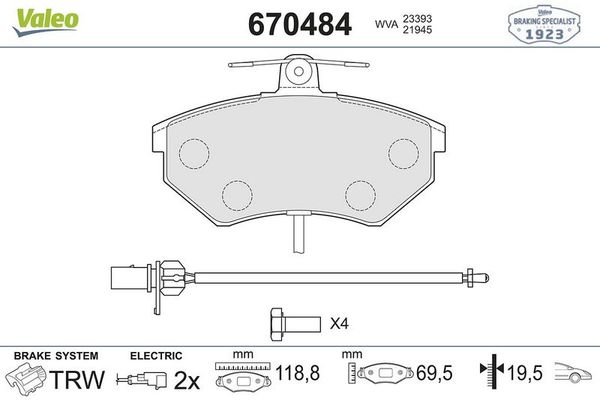 Fren Disk Balata Ön Audi A4 Avant (8E)(11.2004->)  VALEO 670484
