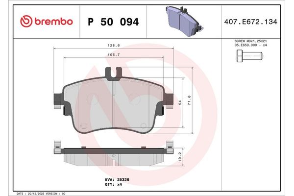 Fren Disk Balata Ön Mercedes A -Serisi (BM 176)(06.2012->)  BREMBO P 50 094X