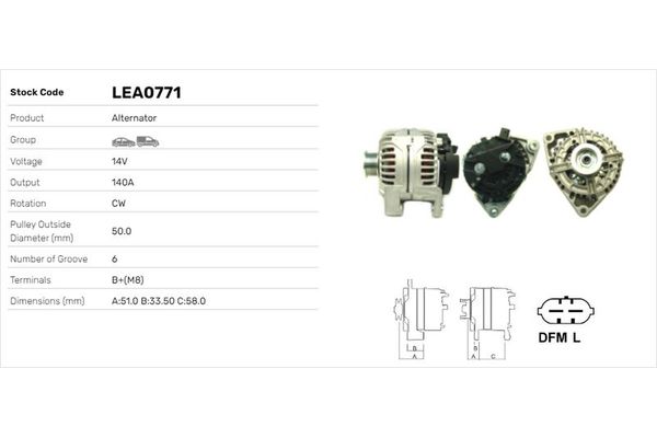 Alternatör  LUCAS ELEKTRIK LEA0771