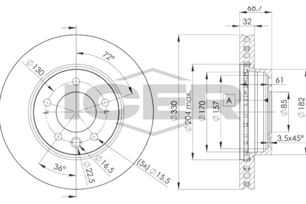 Fren Disk Ayna Ön Sol Porsche Cayenne (Typ 9PA)(08.2002->)  MAHER 03785