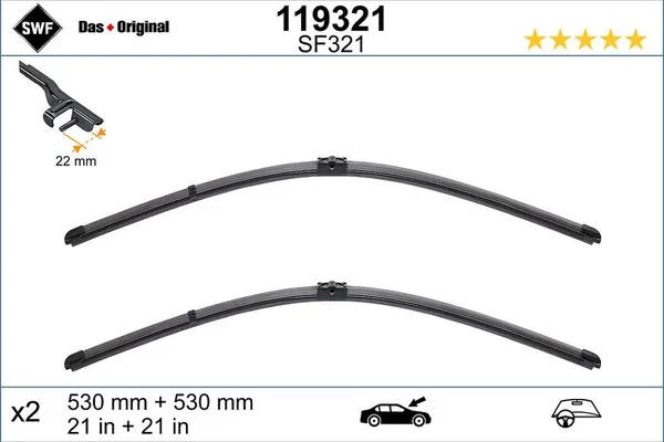 Silecek Süpürgesi Ön  530/530 mm - 21/21 inç Volkswagen Polo IV (9N1)(11.2001->2005)  MAHER 11446