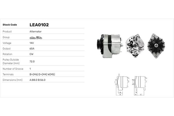 Alternatör  Opel Kadett E (1984->)  LUCAS ELEKTRIK LEA0102