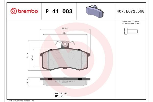 Fren Disk Balata Ön Lada Kalina (1117/1118/1119)(09.2006->)  BREMBO P 41 003
