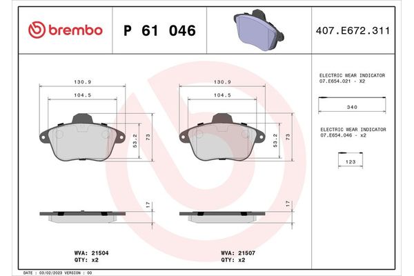 Fren Disk Balata Ön Citroen XM 5 Kapı (10.1989->)  BREMBO P 61 046