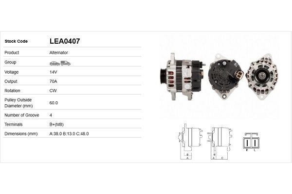 Alternatör  Hyundai Atos Prime (MX)(2000->)  LUCAS ELEKTRIK LEA0407