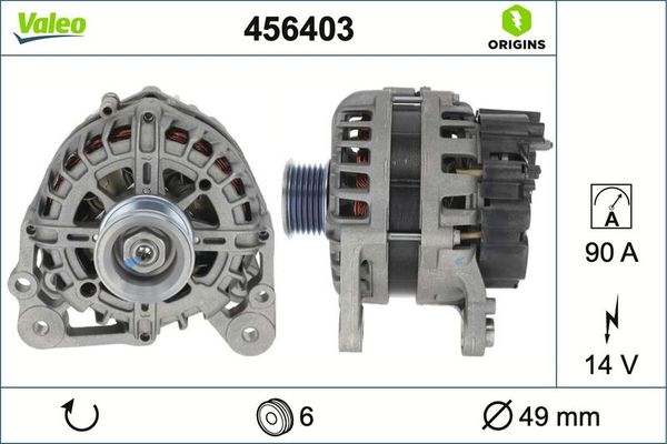 Alternatör  Volkswagen up! (121)(08.2011->2016)  VALEO 456403