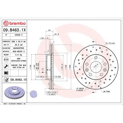 Fren Disk Ayna Ön Sağ ve Sol Renault Megane IV Sedan (07.2016->)  BREMBO 09.B463.1X