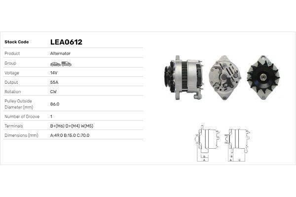 Alternatör  LUCAS ELEKTRIK LEA0612