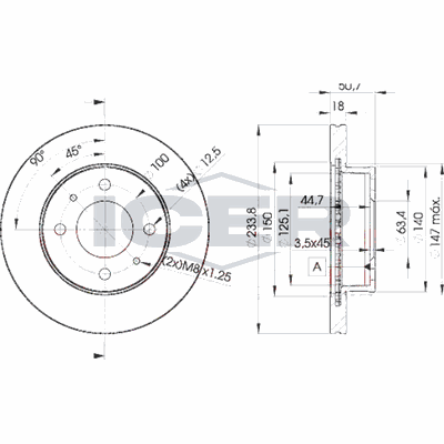 Fren Disk Ayna Ön Sağ ve Sol Hyundai Atos Prime (MX)(2000->)  MGA 50243