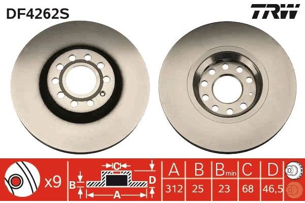 Fren Disk Ayna Ön Sağ ve Sol Audi A4 Sedan (8E)(04.2003->)  TRW DF4262S