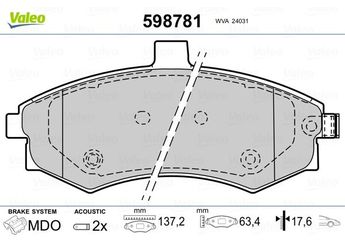 Fren Disk Balata Ön VALEO 598781  5810117A010 5810117A10 581012DA40 58101-2DA40 581012DA60 58101-2DA60 581012DA31