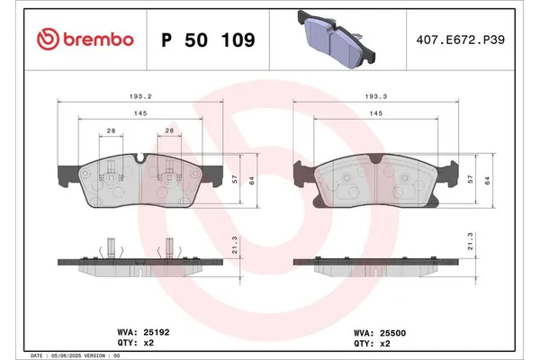 Fren Disk Balata Ön Mercedes GLE -Serisi (BM 166)(04.2015->)  BREMBO P 50 109