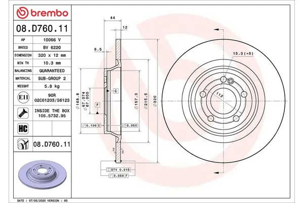 Fren Disk Ayna Arka Sağ ve Sol Mercedes CLA -Serisi (BM118)(03.2019->)  BREMBO 08.D760.11