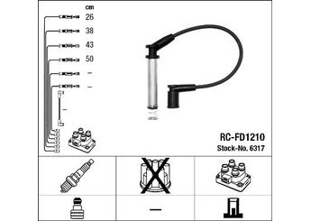 Buji Kablosu  NGK 6317  XS6F12280TK 1319063 1319 063 1319060 1319061 1319062 XS6F12283B4D XS6F-12283-B4D XS6F12284B4D XS6F-12284-B4D XS6F12286B4D XS6F-12286-B4D XS6F12287B4D XS6F-12287-B4D