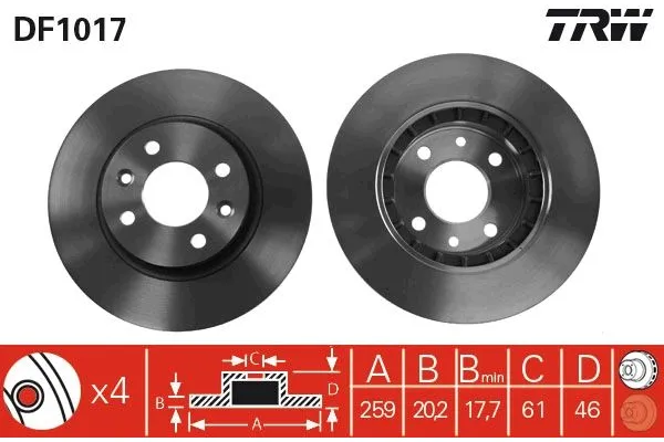 Fren Disk Ayna Ön Sağ ve Sol Renault Espace (J11)(04.1984->)  TRW DF1017