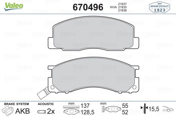 Fren Disk Balata Ön Toyota Previa (TCR10/11)(1990->)  VALEO 670496
