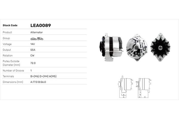 Alternatör  Opel Kadett E (1984->)  LUCAS ELEKTRIK LEA0089