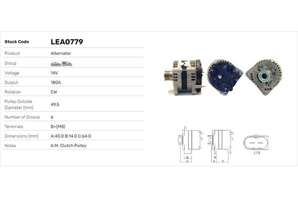 Alternatör  Volkswagen T6.1 Transporter P.Van (SH)(07.2019->2024)  LUCAS ELEKTRIK LEA0779