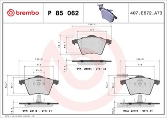 Fren Disk Balata Ön BREMBO P 85 062  7M3698151B 1151377 1201124 1M212K021AA 1M212K021BA JZW698302CC