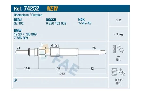Isıtma Bujisi  BMW 6 Serisi Coupe (E63)(2003->)  ET1 EC757
