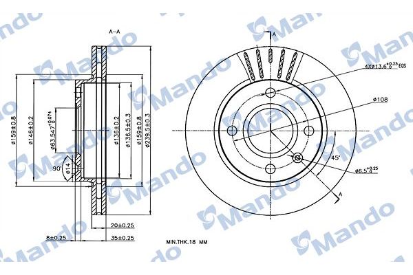 Fren Disk Ayna Ön Sağ ve Sol Ford Escort Express (1991->)  MANDO MBC035010