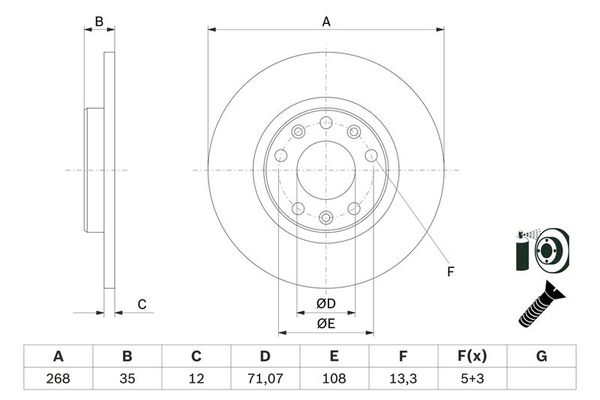 Fren Disk Ayna Arka Sağ ve Sol Toyota Proace City Verso (2020->)  BOSCH 0 986 479 E94
