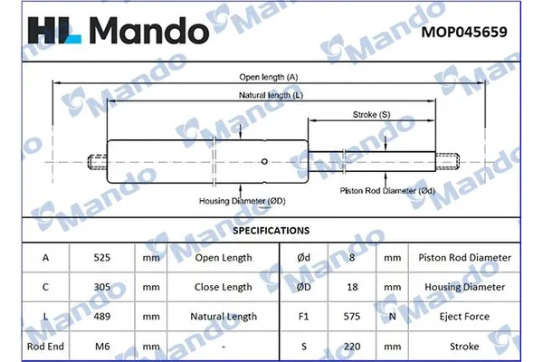 Bagaj Amortisörü Sağ veya Sol Nissan Primera Lim. (P12)(12.2001->)  MANDO MOP045659