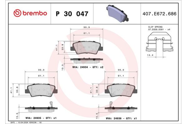 Fren Disk Balata Arka Hyundai Sonata (NF)(2005->)  BREMBO P 30 047