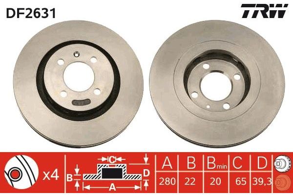 Fren Disk Ayna Ön Sağ ve Sol Seat Cordoba 2/4 Kapı (6K2)(11.1993->)  TRW DF2631