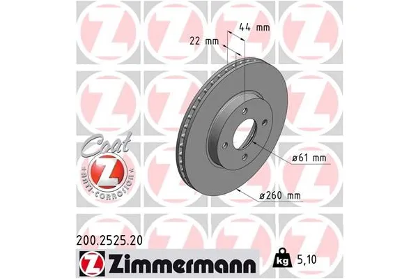 Fren Disk Ayna Ön Sağ ve Sol Nissan Micra (K13K/KK)(07.2010->)  ZIMMERMANN 200.2525.20
