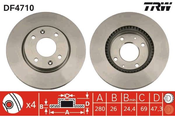 Fren Disk Ayna Ön Sağ ve Sol Hyundai Elantra (XD)(2000->)  TRW DF4710