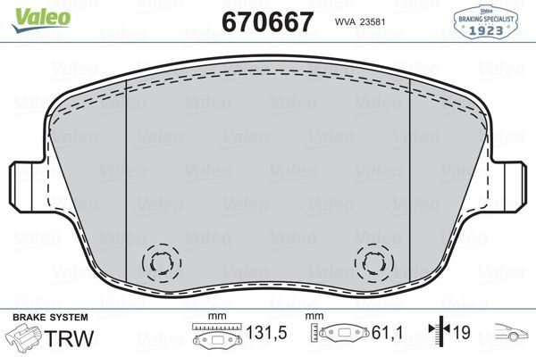 Fren Disk Balata Ön Volkswagen Polo IV (9N3)(04.2005->2009)  VALEO 670667