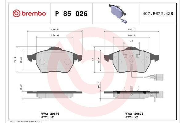 Fren Disk Balata Ön Audi 100 Sedan (C4)(12.1990->)  BREMBO P 85 026
