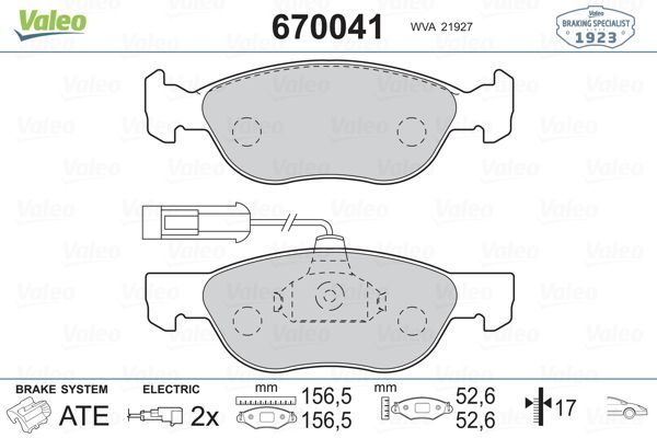 Fren Disk Balata Ön Fiat Punto (176) 3/5 Kapı (04.1997->)  VALEO 670041
