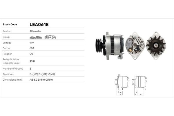 Alternatör  Fiat Ritmo (09.1978->1983)  LUCAS ELEKTRIK LEA0618