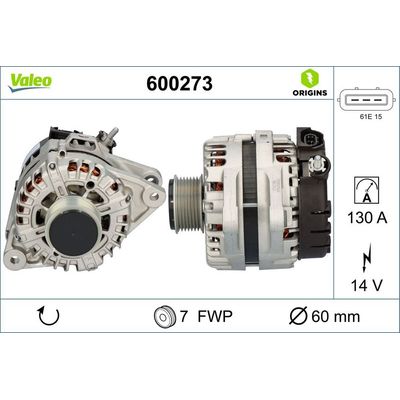 Alternatör  Hyundai H-1 (2008->)  VALEO 600273