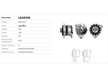 Alternatör  LUCAS ELEKTRIK LEA0130  LEA0130 1659058 5023535 6189556 91AB10300SA V89AB10300AA A2T14591