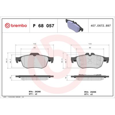 Fren Disk Balata Arka Renault Latitude (2010->)  BREMBO P 68 057