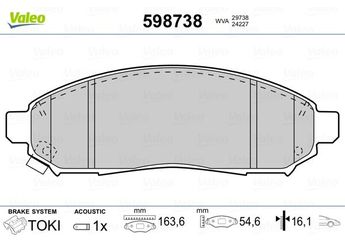 Fren Disk Balata Ön VALEO 598738  41060EA025 41060EB326 5521050Z00 41060-EA025 41060-EB326 41060ZP025 41060-ZP025 D10601VA0A D1060-1VA0A D10601VA8E D1060-1VA8E D1060ZP00A D1060-ZP00A D1060ZP00C D1060-ZP00C D1M60CY70B D1M60-CY70B DA060EB326 DA060-EB326