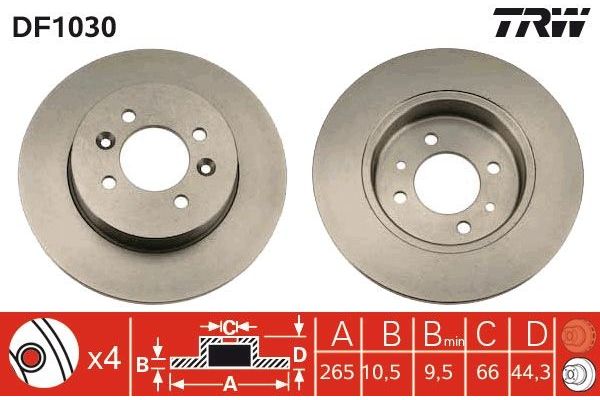Fren Disk Ayna Arka Sağ ve Sol Renault Laguna (B56)(04.1998->)  TRW DF1030
