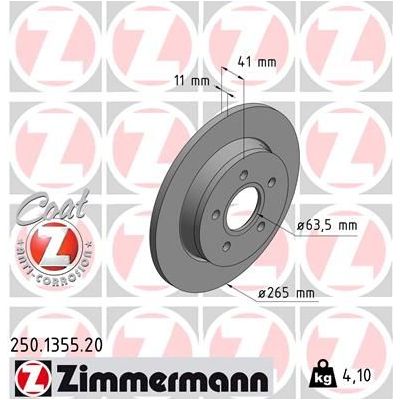 Fren Disk Ayna Arka Sağ ve Sol Ford C-MAX (CB3)(2007->2010)  ZIMMERMANN 250.1355.20
