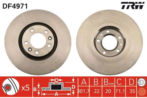 Fren Disk Ayna Arka Sağ ve Sol Citroen C6 (09.2005->)  TRW DF4971
