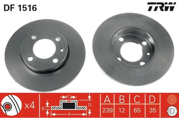Fren Disk Ayna Ön Sağ ve Sol Volkswagen Jetta I (161/163)(08.1981->1983)  TRW DF1516