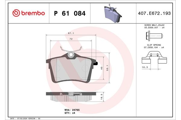 Fren Disk Balata Arka BREMBO P 61 084