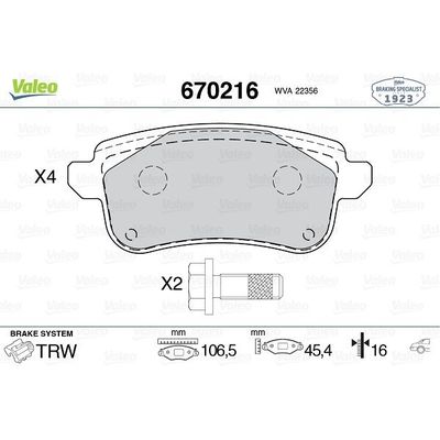 Fren Disk Balata Arka Renault Scenic IV (2016->)  VALEO 670216