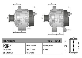 Alternatör  DENSO DAN2029  11962677210 LVA12467 M809216 MIA884643 TY25242 119626-77210 11962677220 119626-77220